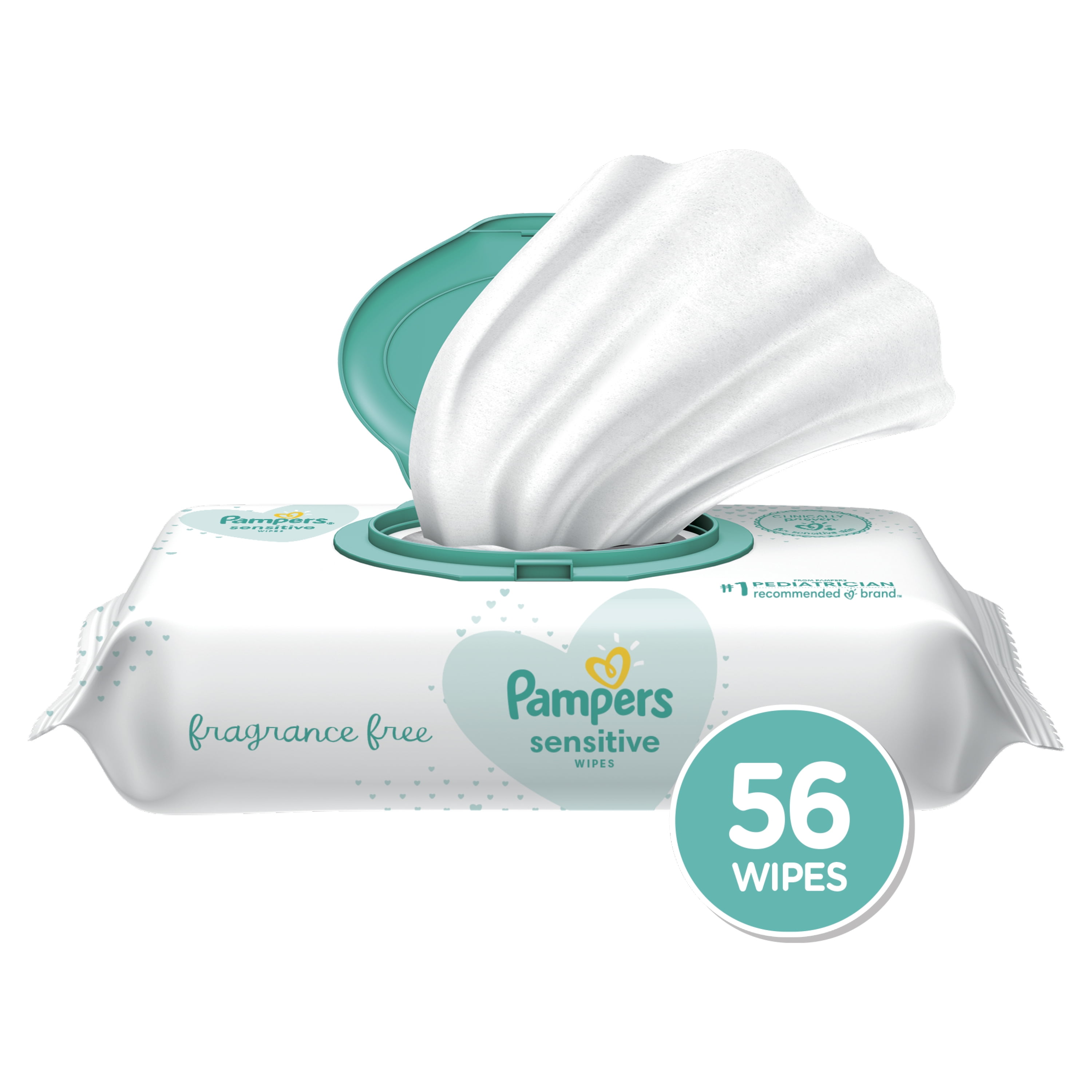 Pampers Baby Wipes, Sensitive, Perfume Free, 1X Pop-Top, 56 Ct