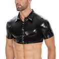 thumbnail image 3 of Men Shiny PVC Leather Shirt, Short Sleeve, Full Zipper, Male Glossy Leather Casual Tops, 3 of 6