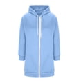 thumbnail image 4 of Fnooota Womens Plus Size Hoodies, Drawstring Long Sleeve Mid-length Zip up Jackets with Pockets Blue Size L, 4 of 7