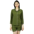 thumbnail image 1 of Bimba Button-Down Shirt With Elastic Waist Shorts 2 Pcs Full Sleeve Night Wear Set, 1 of 11