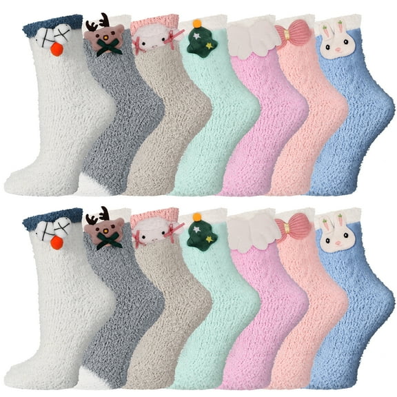 Bocaoying 7 Pairs Women Fuzzy Socks Winter, Cute Funny Slipper Socks Floor Socks, Christmas Socks with Animal Patterns, Warm Coral Fleece Socks, Cozy Fluffy Socks for Sleeping and Outdoor Warmth