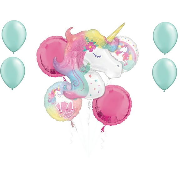 LOONBALLOON Unicorn Theme Balloon Set, Birthday Enchanted Unicorn Bouquet Kit and 4x latex balloons