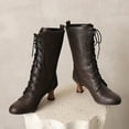 thumbnail image 4 of Brown Flat Mid-Calf Boots With Lace-Up And Round Toe Style For Women Winter Wear Pu Leather Comfort Fit, 4 of 8