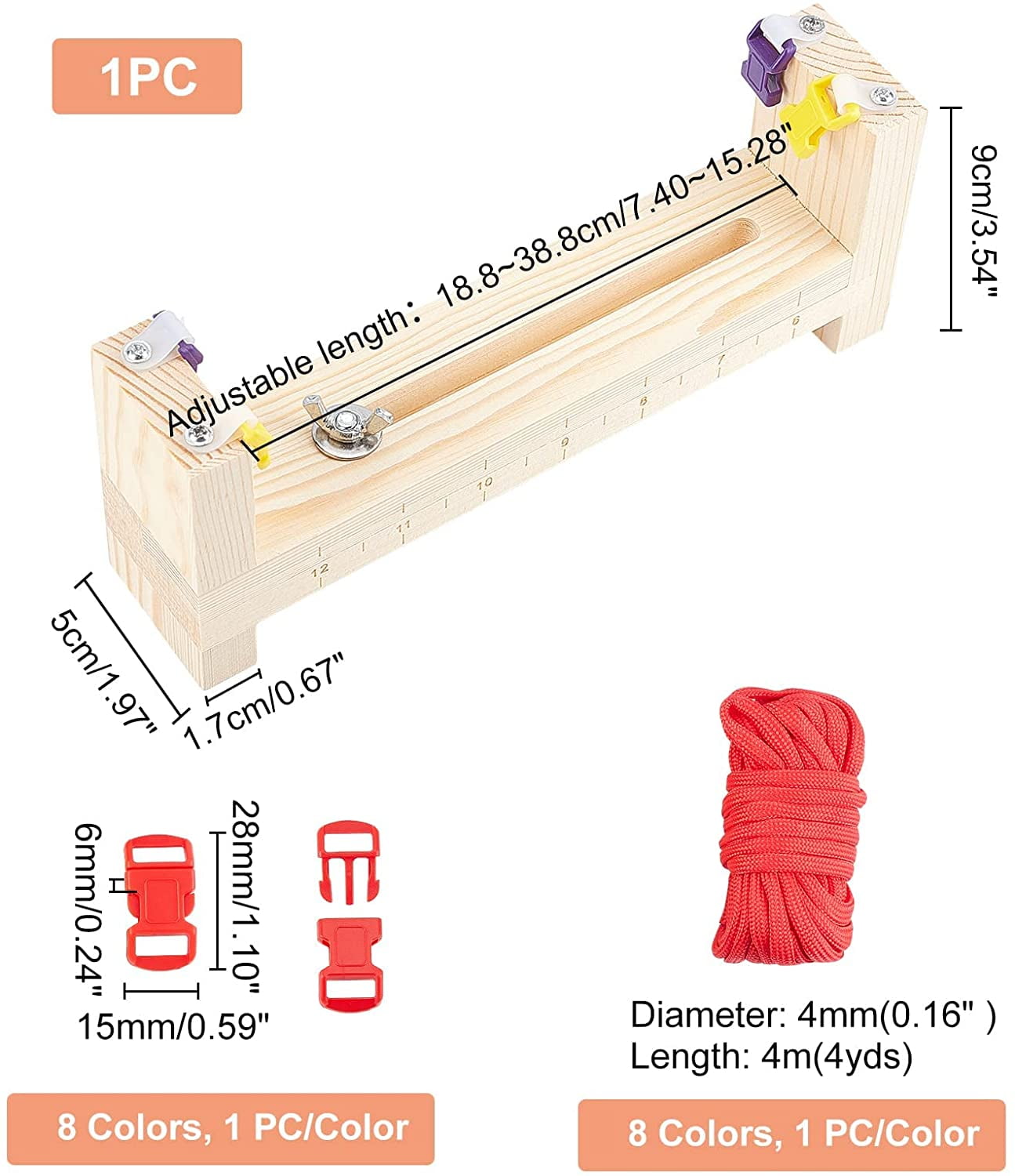 Jig Bracelet Maker Kit Wristband Maker with 8 Parachute Cords and 8 Quick Release Buckles Adjustable Length Braiding Weaving DIY Craft Tool Kit DIY
