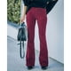thumbnail image 3 of Pantalones acampanados para mujer, cintura alta, 2 bolsillos, color puro, pantalones ajustados para mujer para otoño invierno, rojo vino S, 3 of 6
