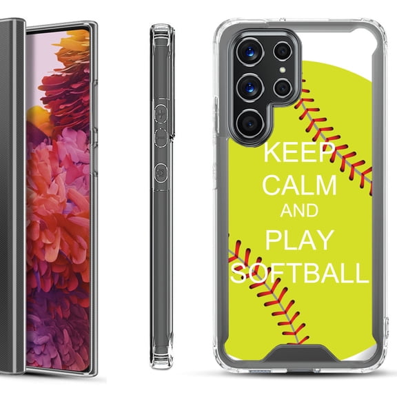 Shockproof Bumper Phone Case for Samsung Galaxy S22 Ultra 5G, by OneToughShield ® - Keep Calm Softball
