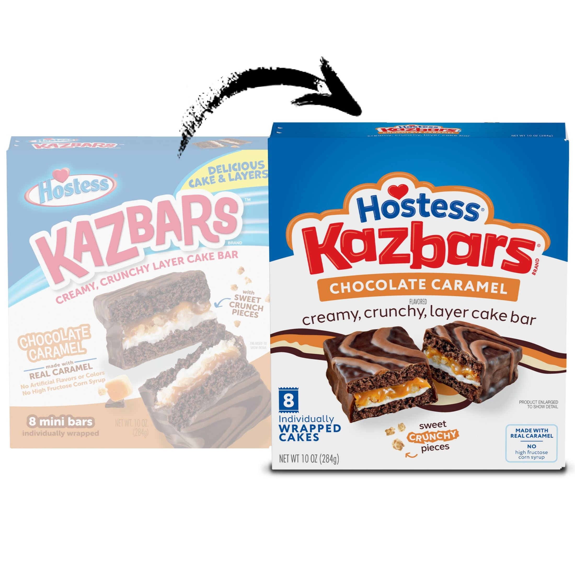 Hostess Kazbars Layer Cake Bars, Chocolate Caramel Flavor, 10 oz Box (8 Count)