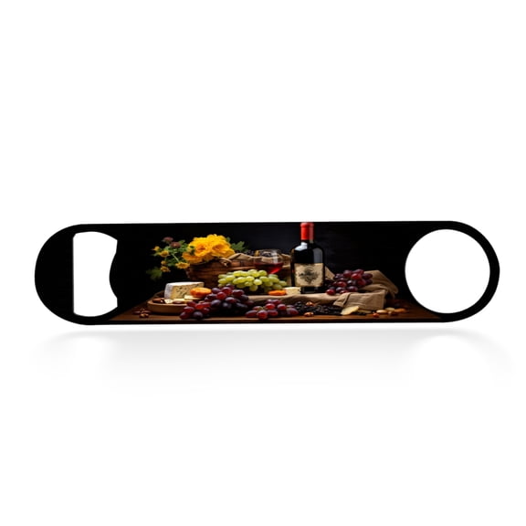 Flat Bottle Opener Heavy Duty Stainless Steel Bottle Opener Beer Flask Tools ​for Kitchen Bar Restaurant, 7 Inch - Still Life with Red Wine Grapes Cheese and Flowers