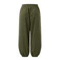 thumbnail image 4 of Olyvenn Women's Summer Casual Slim High Elastic Waist Full Length Long Pants Solid Color Sports Active Cotton And Linen Pants Female Fashion Army Green 12, 4 of 7