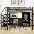 thumbnail image 3 of Black Metal Loft Bed with Desk & Wardrobe, Full Size - Space-Saving Bedroom Furniture Set for Home/Apartment. Sturdy, Modern Design., 3 of 19