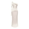 thumbnail image 5 of Telankuip 2025 Satin One Shoulder Maxi Dress for Women Summer Silk Formal Elegant Backless Ruffle Sleeveless Wedding Guest Dresses Casual Comfort Stylish Party Outfits Beige M, 5 of 6
