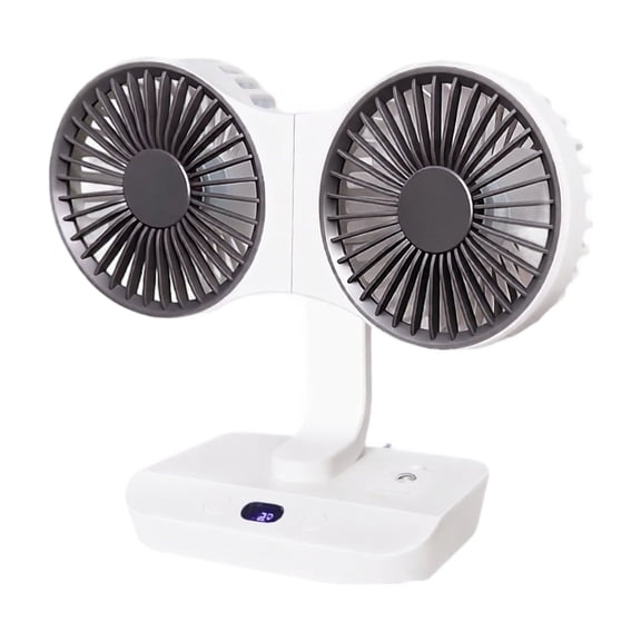 Dual Head Small Desk Fan, USB Portable Oscillating Table Fan with 4 Speed & LED Light Multi-Angle Rotation Quiet Mini Desktop Fan for Bedroom, Office, Camping, Car B