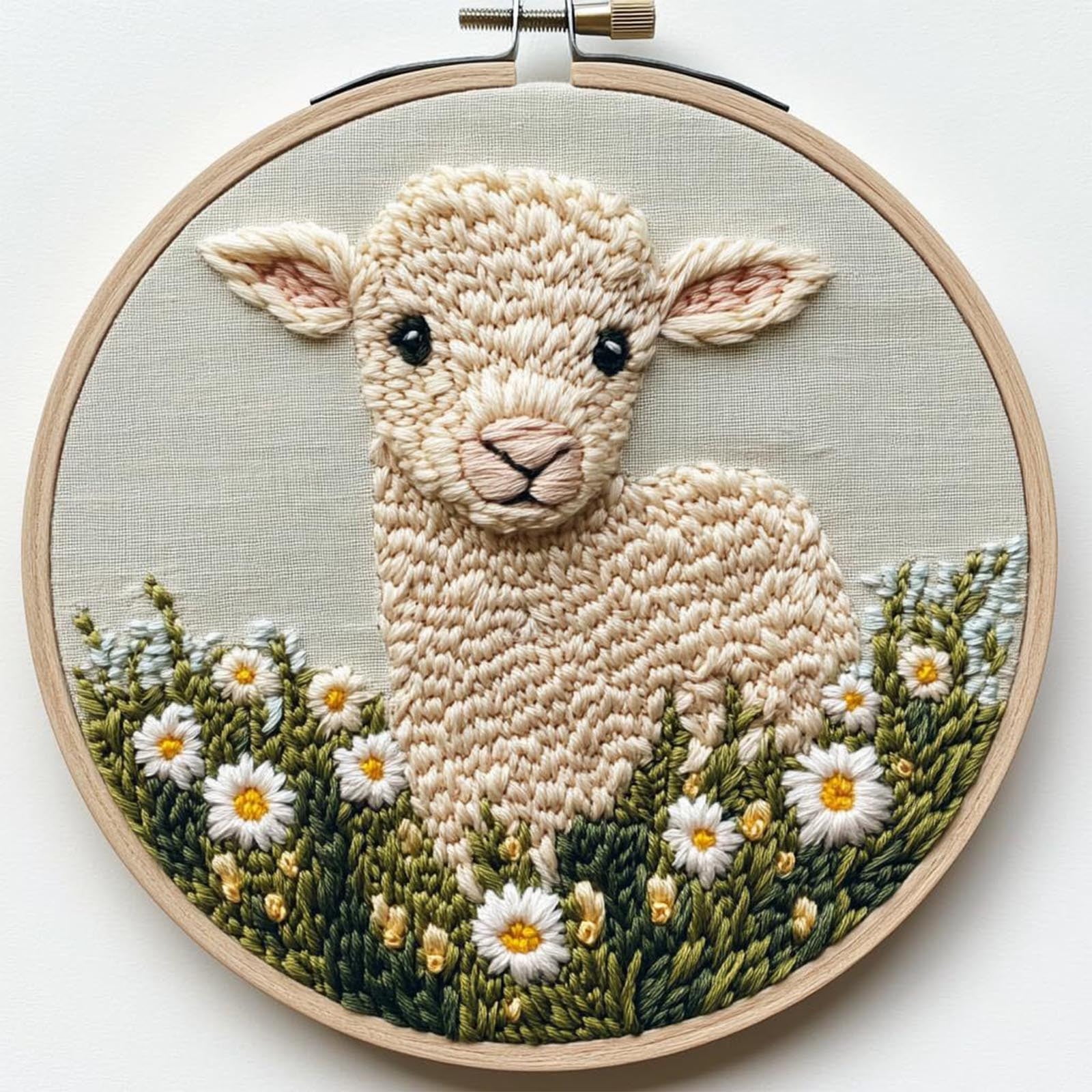 DIY Punch Needle Kits, Cute Sheep Pattern, 7" x 7" Hoop Embroidery Punch Needle Crafts Set, Easy for Adults and Children, Decoration Gift