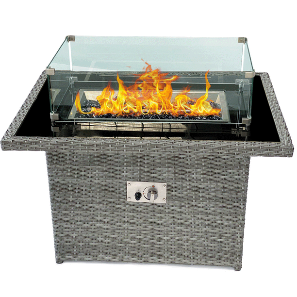 Pe Rattan Outdoor Gas Fire Table, Large Outdoor Propane Fire Pit Table