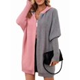 thumbnail image 2 of Women Fall and Winter Open Front Long Sleeve Hooded Knit Cardigan Color Block Outwear Coats Pink & Dark Grey M, 2 of 9