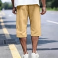 thumbnail image 6 of TKKCS Mens Drawstring Capri Pants- Casual Straight Leg Breathable Loose Fit Summer Elastic Waist Capris With Side Pockets Khaki Size XL, 6 of 9