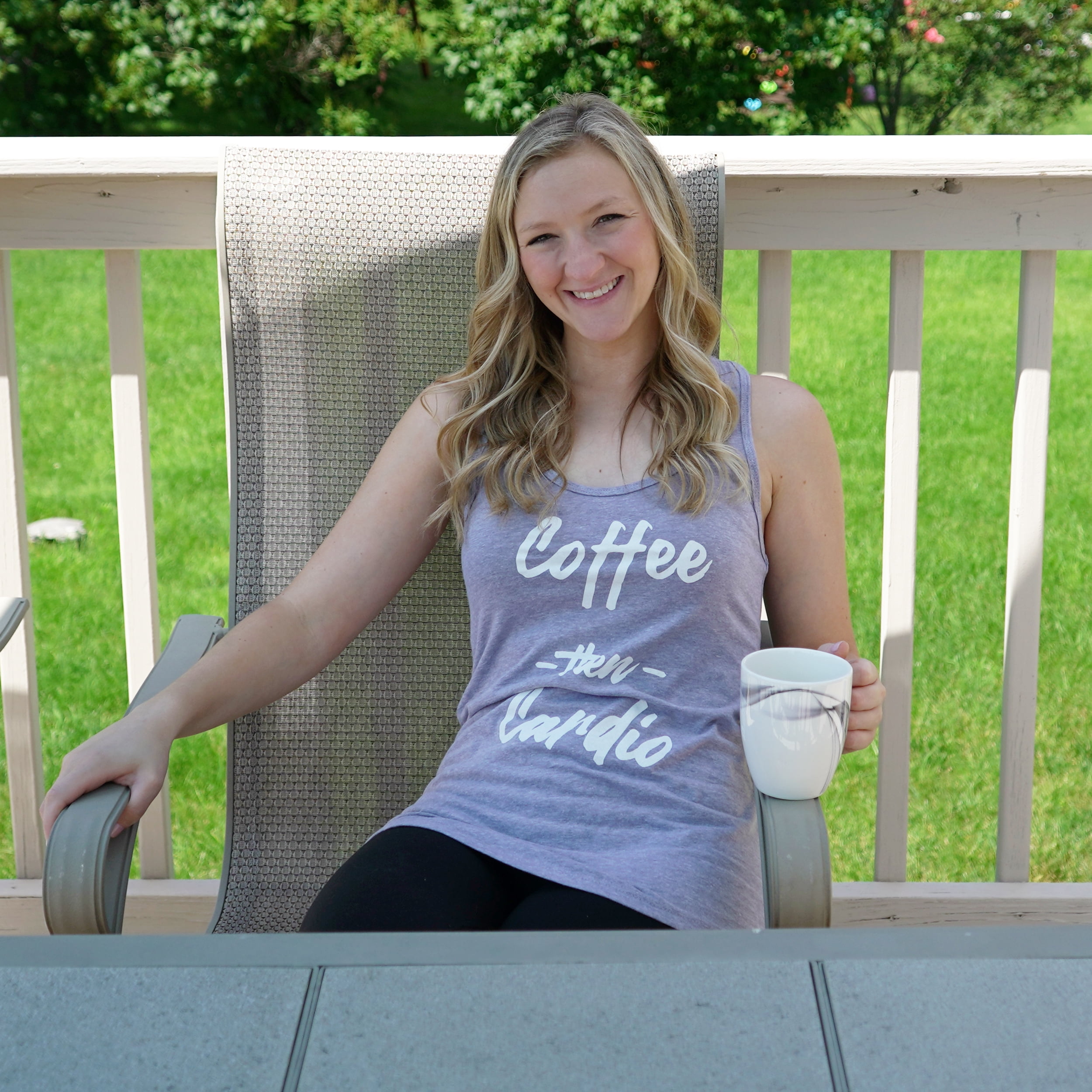 Simply Threads Women's Active Coffee then Cardio Graphic Racerback Tank Top