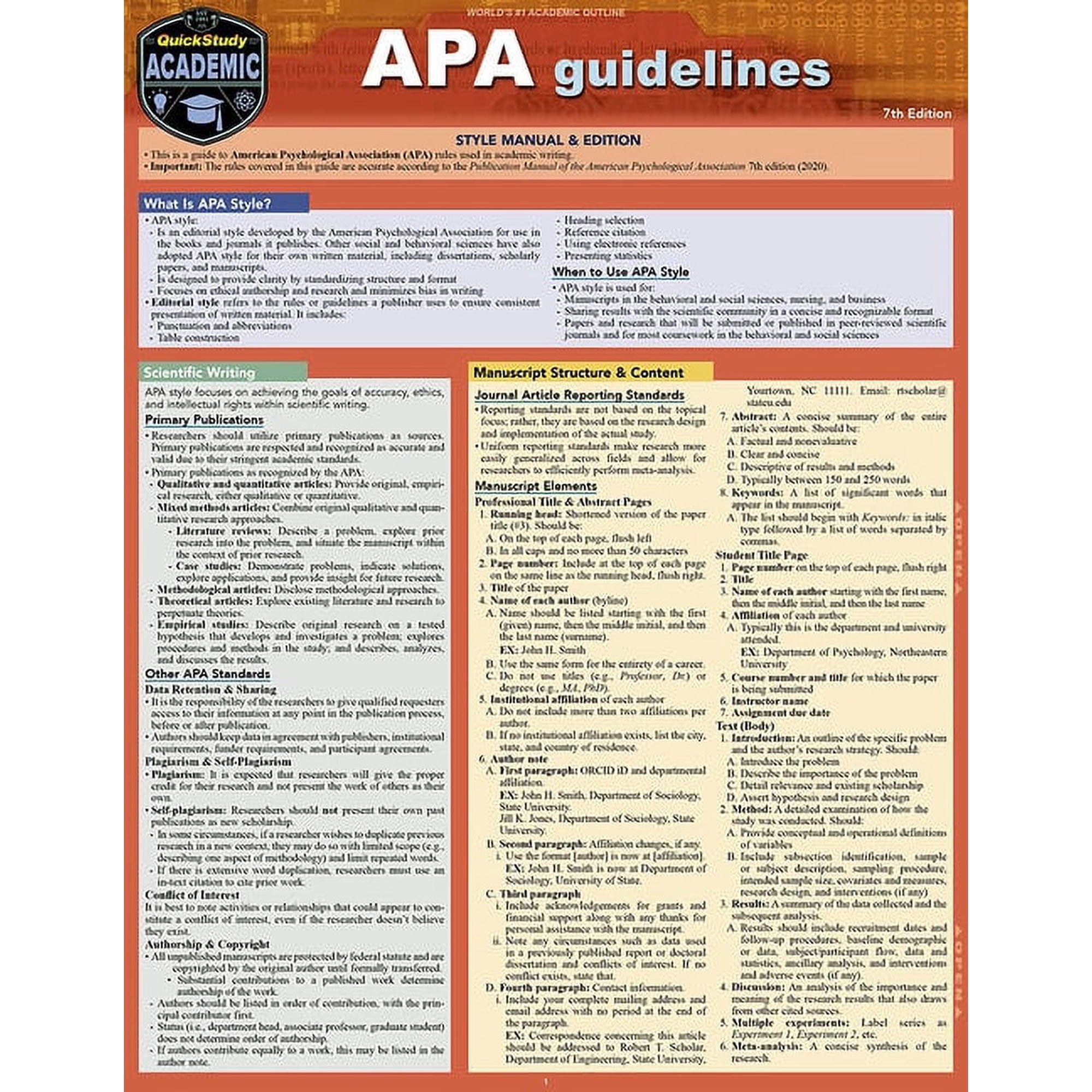 APA Guidelines - 7th Edition : a QuickStudy Laminated Reference Guide (Edition 7) (Other)