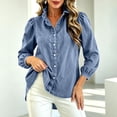 thumbnail image 6 of TGSLY Women's Ruffle Trim High Collar Denim Jacket Lightweight Button Down Puff Long Sleeve Tops Dressy Casual Solid Color Trucker Coat M, 6 of 10
