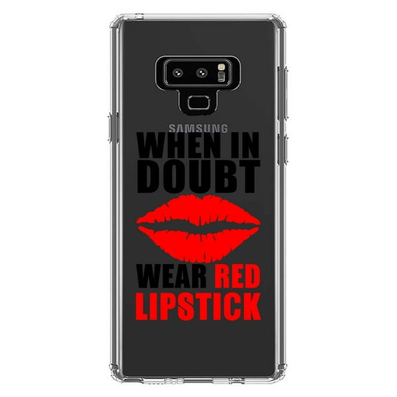 DistinctInk Clear Shockproof Hybrid Case for Samsung Galaxy Note 9 - TPU Bumper Acrylic Back Tempered Glass Screen Protector - When in Doubt Where Red Lipstick