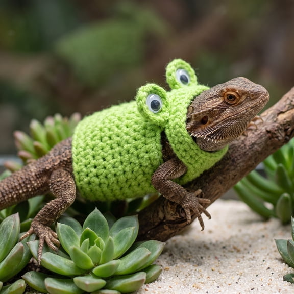 TITINICE Handmade Green Cotton Reptile Costume Lightweight Warmth for Pet Lizards