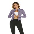 thumbnail image 5 of LEEYNEER Athletic Zip up Jacket Women Lightweight Workout Cropped Jackets Stretchy Sports Running with Thumb Holes Slim Fit Top Pink S, 5 of 6