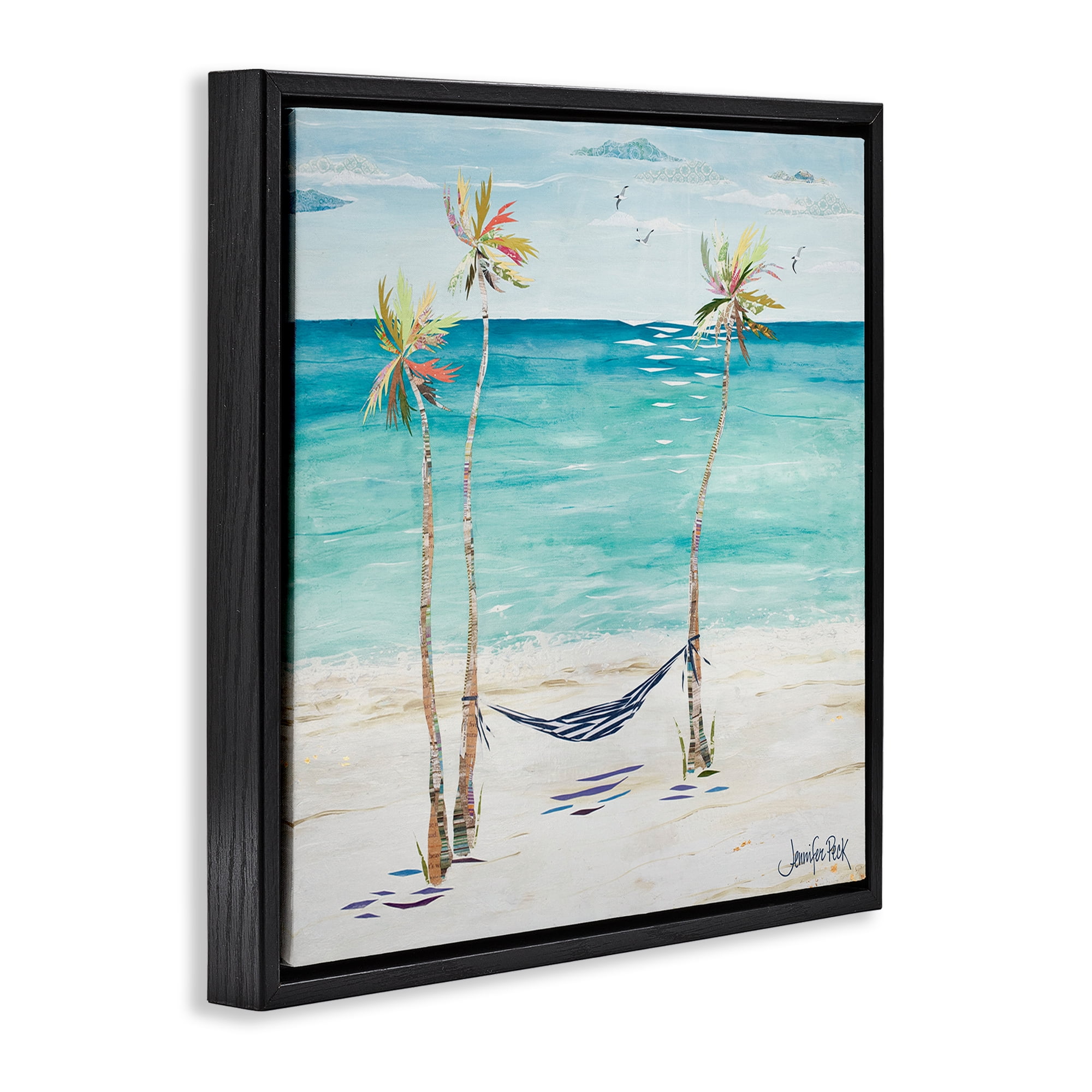 Stupell Industries Hammock & Three Palms Coastal Painting Black Floater Framed Canvas Art Print Wall Art, 18 x 18