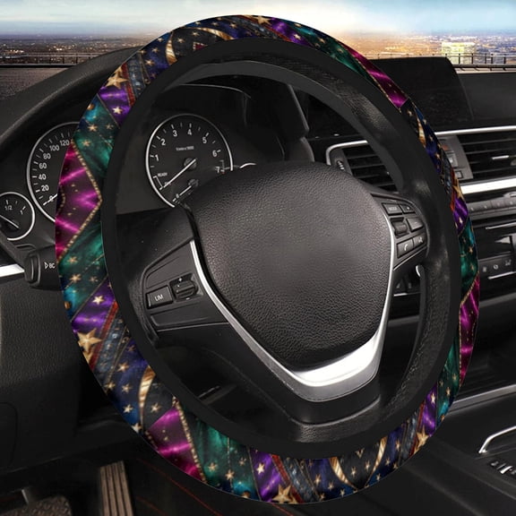 Car Steering Wheel Cover for Women Men, Non-Slip Breathable Steering Wheel, Colorful Abstract Gold Star Steering Wheel Protector, Car Accessories, Universal 14" 02/2-15" Fit Auto, Suvs