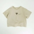 thumbnail image 3 of Ticikt Kids' Soft Cotton Short Sleeve T-Shirt, Heart Print Breathable Casual Top for Little Girls,Beige,5-6 Years, 3 of 5