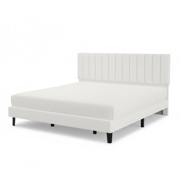 Upholstered Platform Bed Frame with Adjustable Channel Tufted Headboard, Wood Slats, No Box Spring Needed