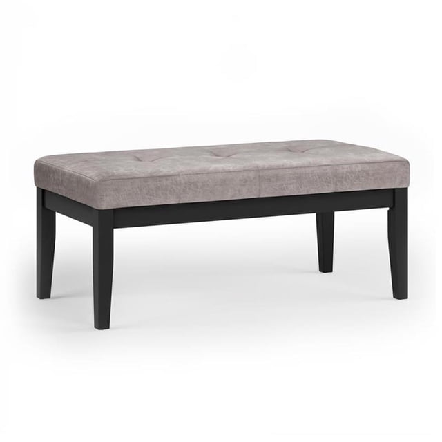 Lacey 43" W Rectangle Tufted Ottoman Bench in Distressed Gray Taupe Faux Leather