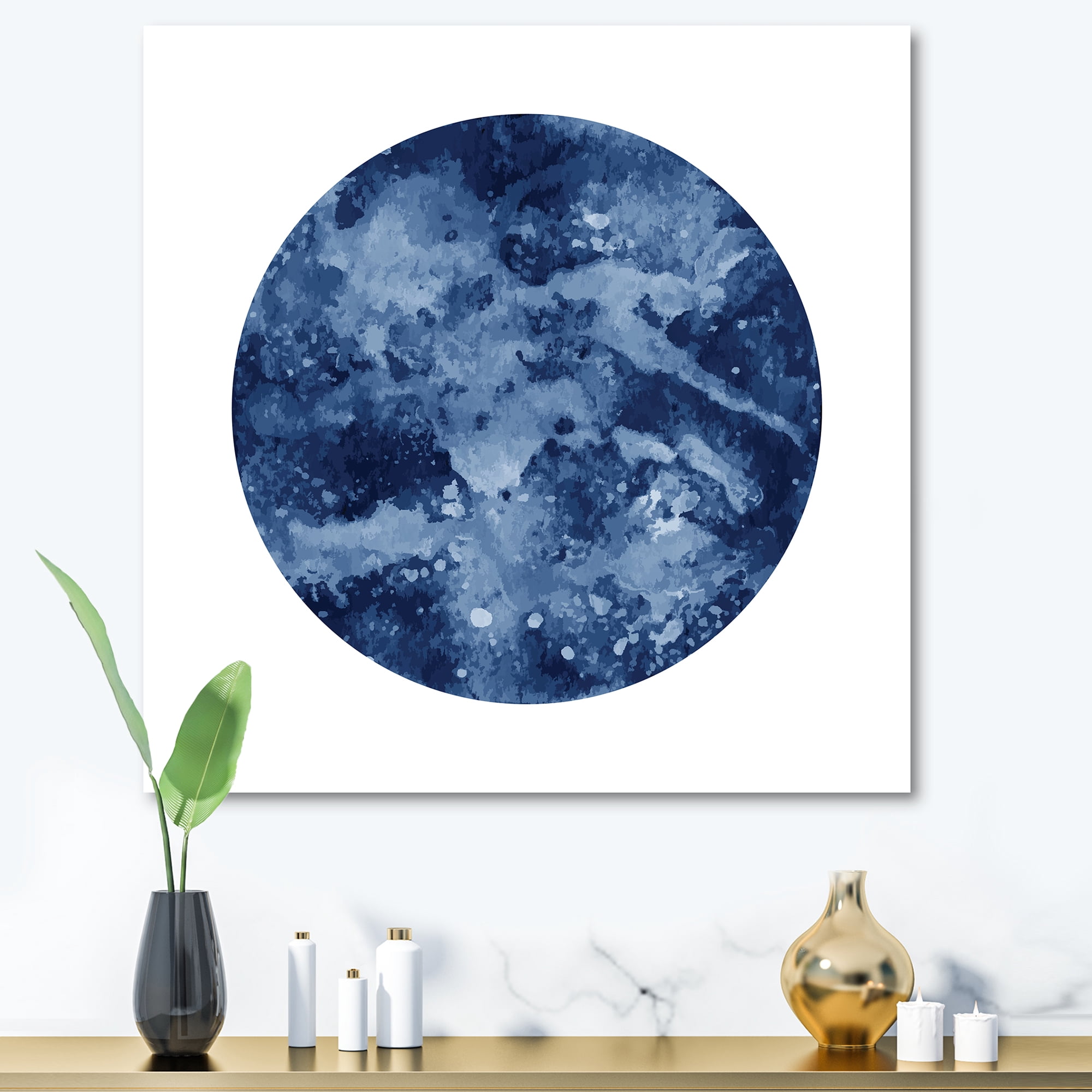 Designart ' Blue Space Galaxy Circle ' Modern Canvas Wall Art Print