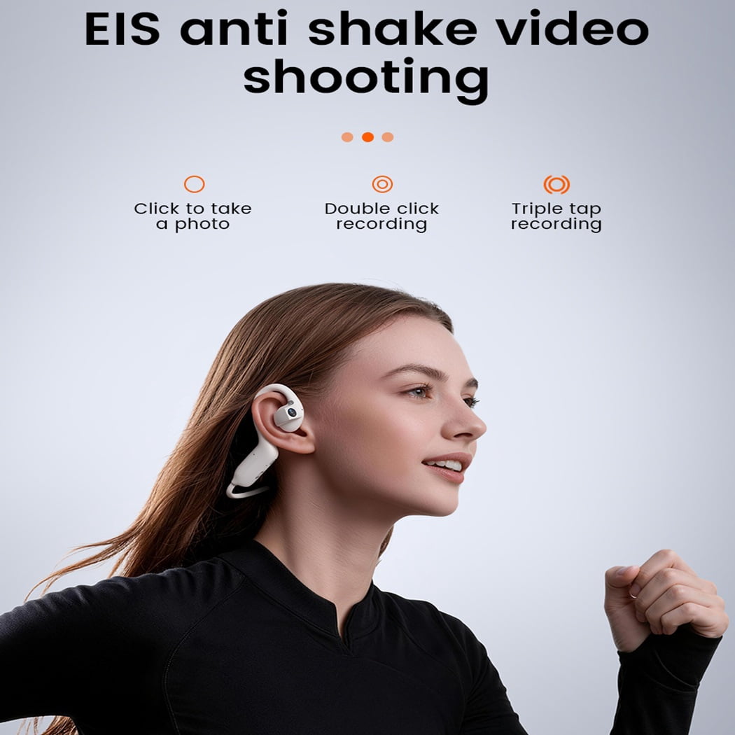 8MP HD Camera Open Ear Wireless Bluetooth Headphones, Eis Stabilized 1080P Video Recording, Hands-Free First-Person Pov, AI Smart Assistant, Waterproof Sports Earbuds for Vlogging Running