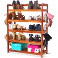 thumbnail image 1 of Costway 5-Tier Wooden Shoe Rack Shelf Storage Organizer Entryway W/ 6 Shoe Stretcher, 1 of 10