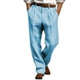 thumbnail image 2 of Cotton Linen for Men 2025 Straight Leg Pleated Work Dress Pants Relaxed Fit Mens Casual Pants Trousers, 2 of 4
