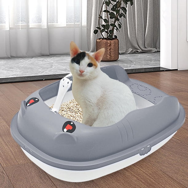 Caja de arena para gatos Bandeja de arena para mascotas Orinal Orinal Inodoro Portátil Semiabierto Durable Suministros para mascotas Fácil de Gris S Yinane Bandeja de arena para gatos