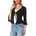 thumbnail image 4 of INSPIRE CHIC Cardigans for Women Trendy Ruffled Long Sleeve Knit Sweater Open Front Cardigan Outerwear S Black, 4 of 5