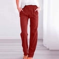 thumbnail image 2 of Linen Pants Women Summer 2026 Casual High Waisted Drawstring Pant Cotton Straight Wide Leg Lounge Trousers with Pockets, 2 of 5