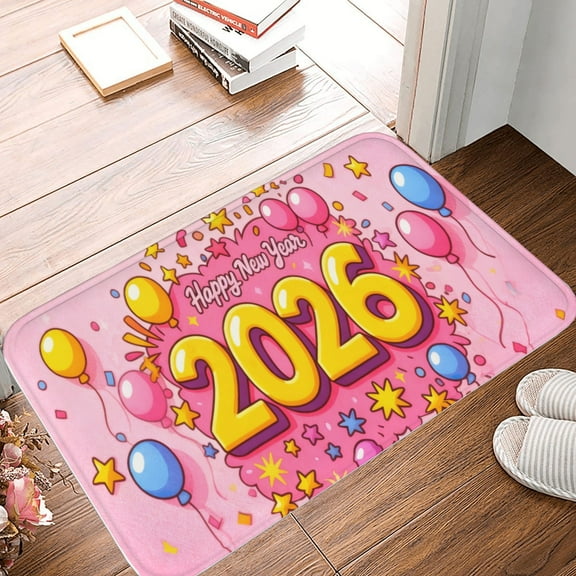Happy New Year 2026 Vibes Non-Slip Flannel Soft Doormat Floor Entryways Outdoor Indoor Front Door Mat,3 Sizes Optional