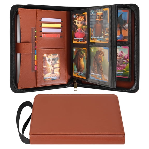 Wonderpool 4-Pocket Trading Card Binder for 240 Cards - Leather pu Card Holder and Sports Card Collection Storage Album, Side-Loading Card Folder for MTG, TCG, Game Sleek Sports Cards (Brown)