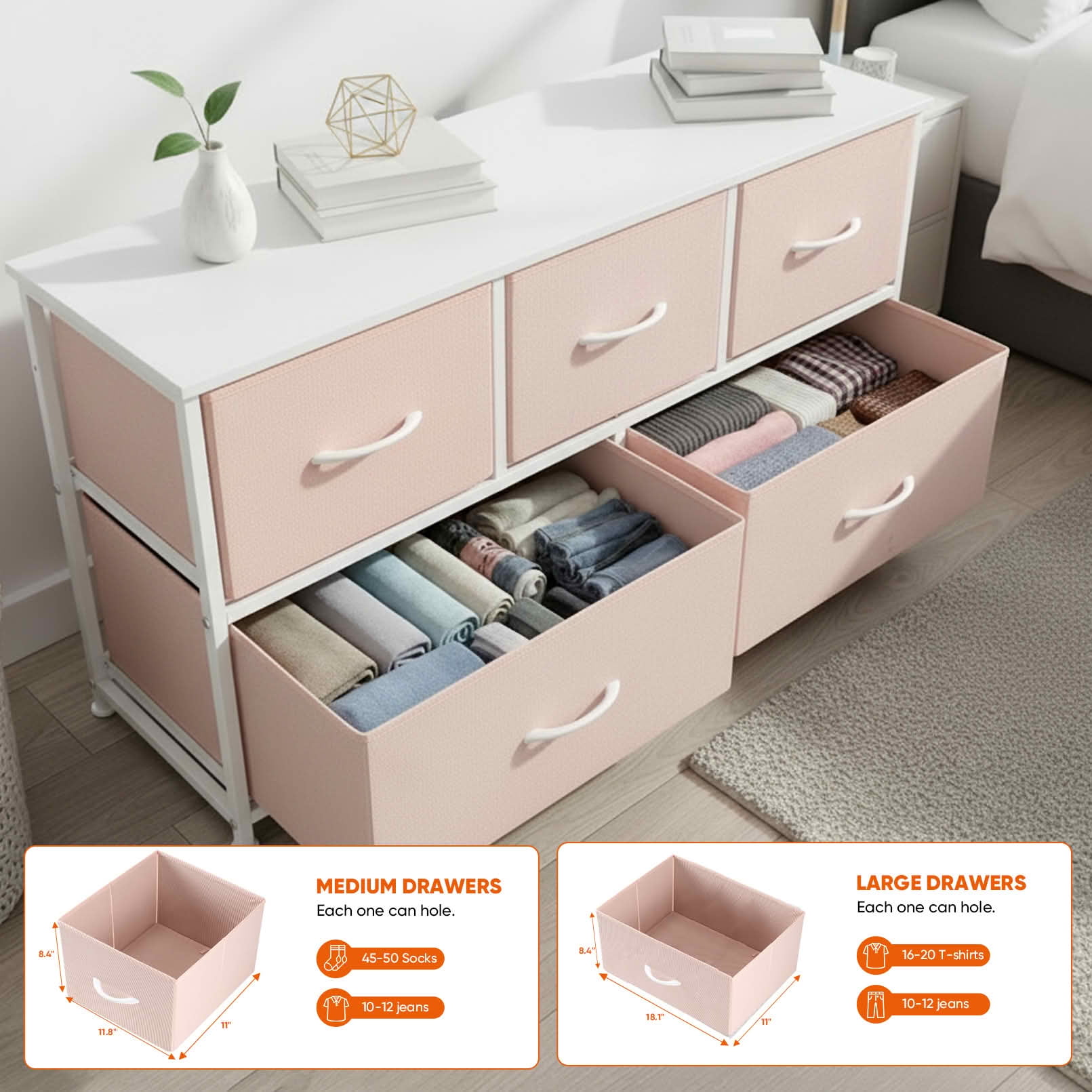 MAYEERTY Fabric Drawer Nightstand with Wooden Top, Multifunctional Storage Dresser Cabinet for Closet Bedroom Hallway