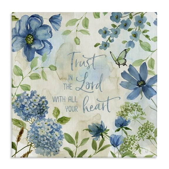 Stupell Industries Trust The Lord Floral Religious Painting Gallery Wrapped Canvas Art Print Wall Art, 17 x 17
