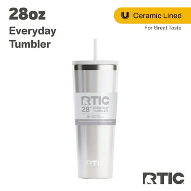 RTIC 28 oz Ceramic Lined Everyday Tumbler, Spill-Resistant Straw Lid, White Glitter