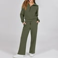 thumbnail image 5 of Fgvctg Womens Sweatsuits Set Fleece Half Zip Sweatshirts Lounge Sets 2 Piece Sweatsuits Wide Leg Sweatpant Fashion Jogger Fall Tracksuit with Pockets Army Green XL, 5 of 6