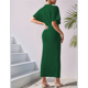 thumbnail image 5 of Vestido de Cóctel para Mujer, con Efecto Metalizado, Cruzado, Color Liso, Escote en V, Plisado, Abertura Alta, Corta, Midi, Verde, Talla L, 5 of 9