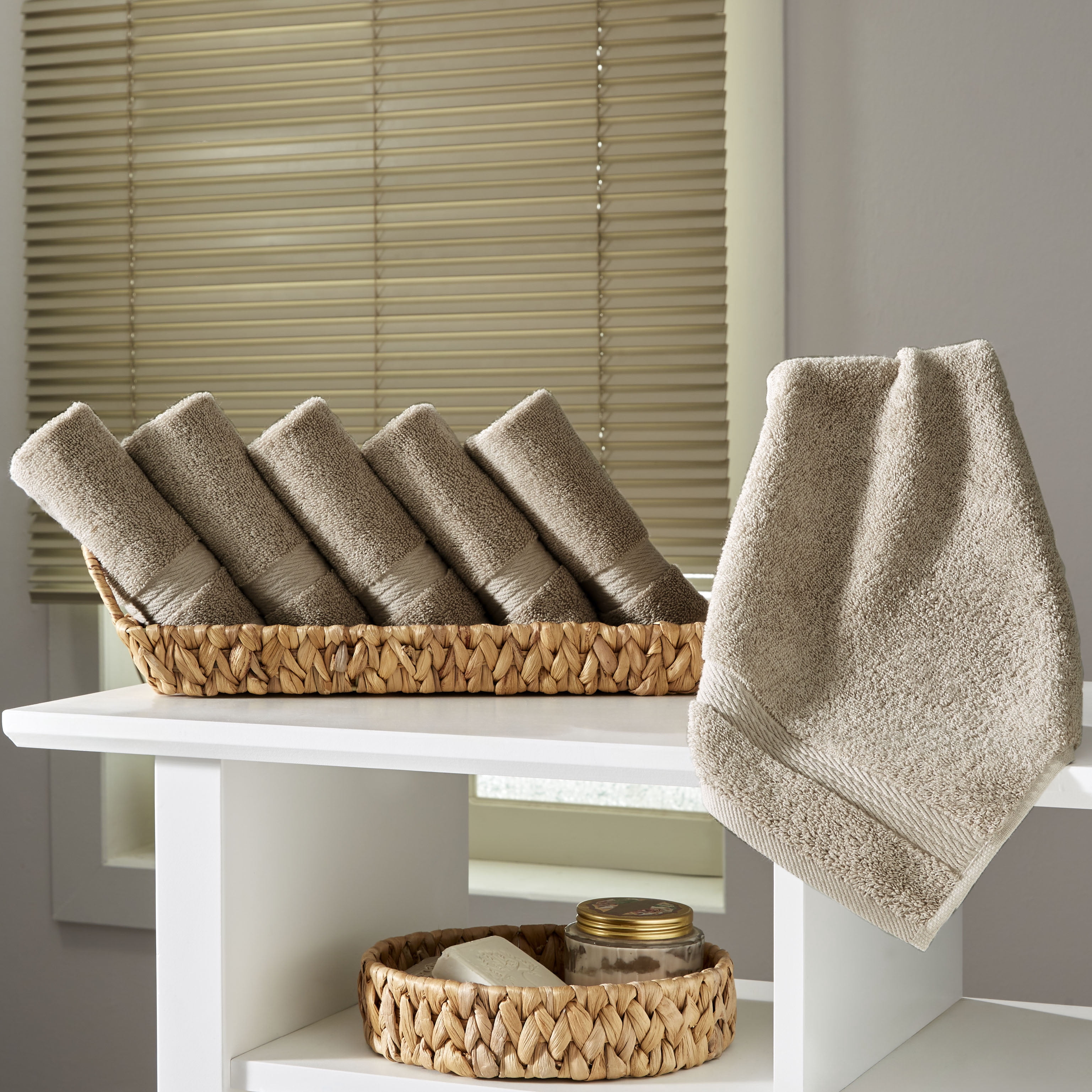 Ozdilek 6-Piece Washcloth Set 13x13 Bath Towels 100% Turkish Cotton, 600 GSM, Soft, Gentle on Sensitive Skin,Purpose Use, Washable, Reusable, Ideal for Baby Care & Spa 6 Towels (Seahorse Beige)