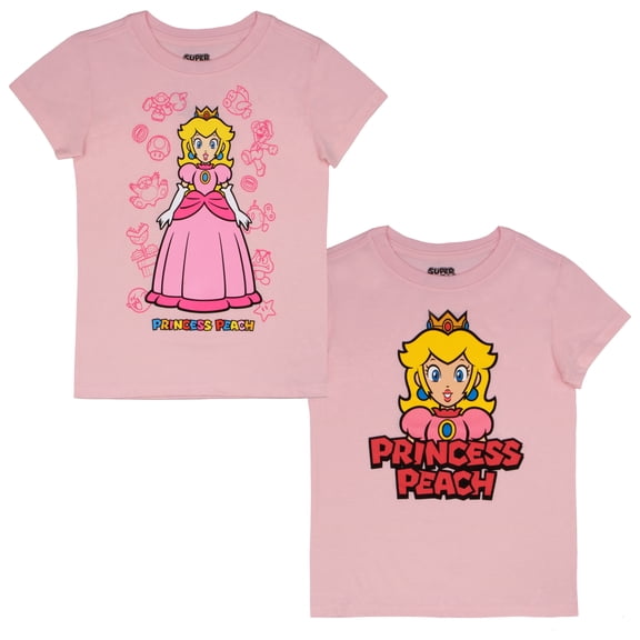 Nintendo Super Mario Princess Peach Graphic T-Shirt 2-Pack (Little Girls), Sizes 4–6X