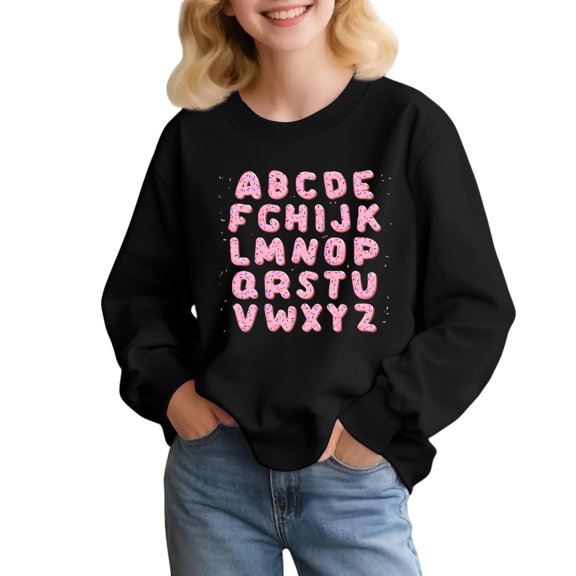 Alphabet Print Crewneck Sweatshirt for Children's Casual Long Sleeve Pullover Top Comfortable Fit