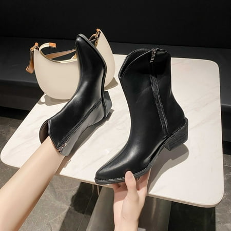 

Ankle Boots Zipper Solid Shoes Women Retro Booties Toe Color Heels Short Round Women s Boots