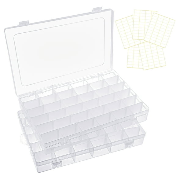 Qweryboo 2PCS Clear Jewelry Box Organizer, 36 Grids Plastic Craft Organizers and Storage, Bead Organizer Jewelry Storage Adjustable Compartments Assortment Box Tool Container